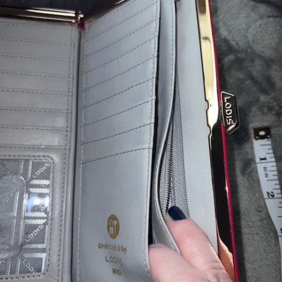 Lodis Leather Clutch Wallet, Red 8 1/2" x 4" - Picture 6 of 6